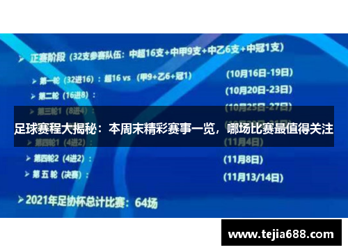 足球赛程大揭秘:本周末精彩赛事一览,哪场比赛最值得关注 足球赛程大揭秘:本周末精彩赛事一览,哪场比赛最值得关注